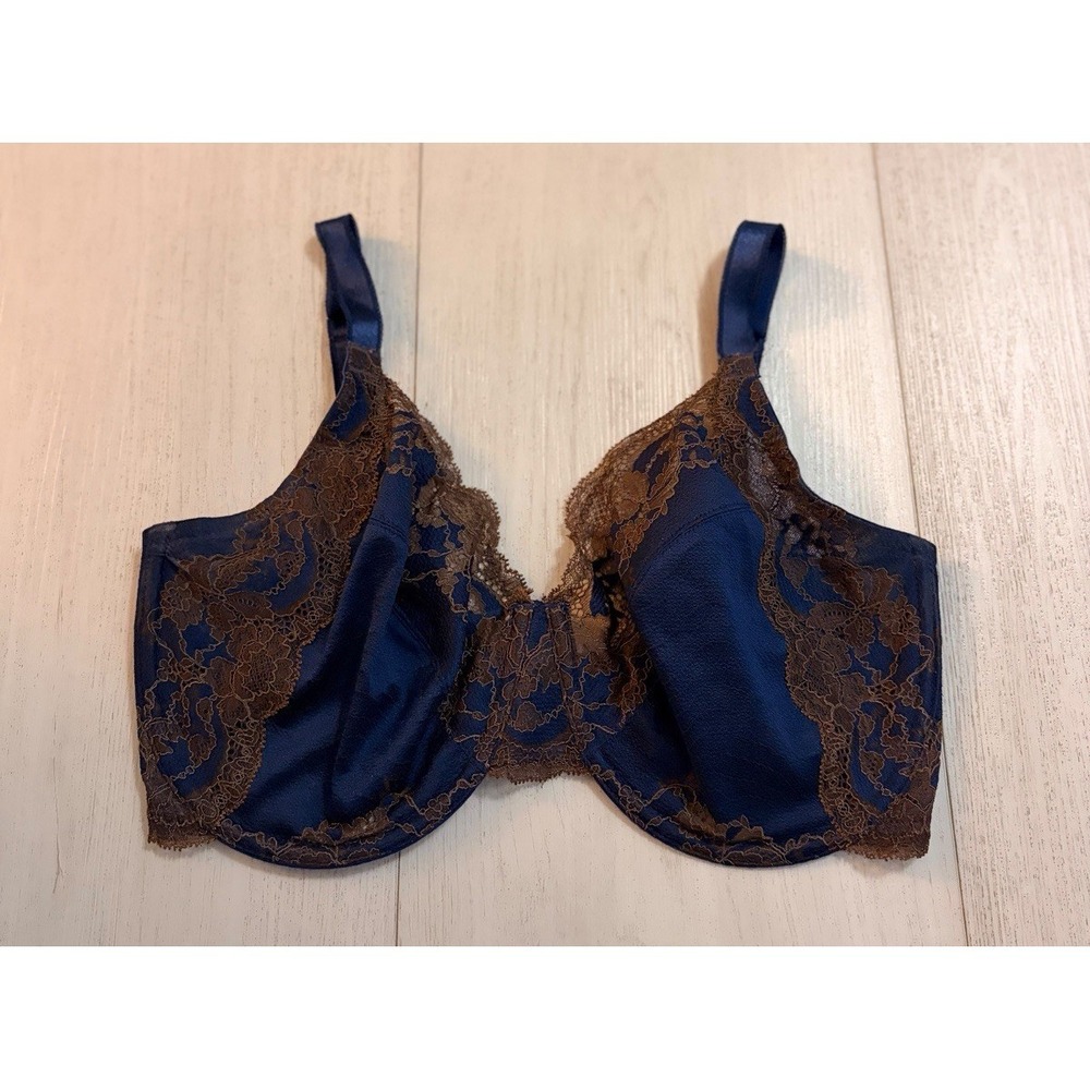 Wacoal 855256 Lace Affair Full Cup Bra Sz 34G Blue / Brown Floral Unlined